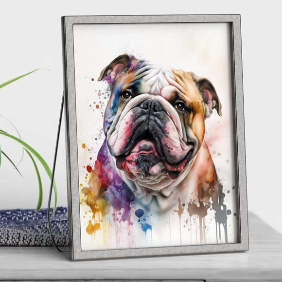 English Bulldog Dog Portrait Best‎ Friend Watercolor Oil Painting Art Print - Picture 5 of 5